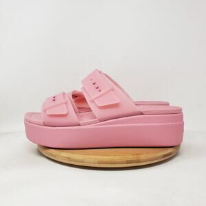 Crocs Sandals Womens 9 Brooklyn Buckle Wedge Platform Frosted Pink Strappy Shoes